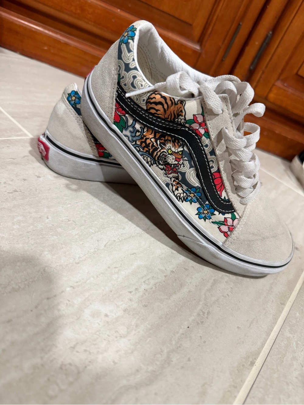 Vans White Floral Tiger Accent Low-Top Sneakers